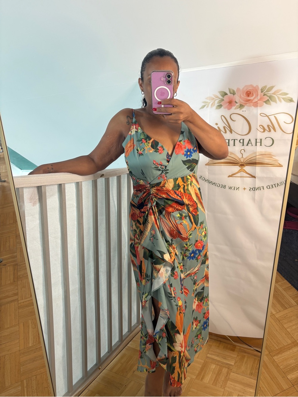 Floral Wrap Midi Dress in Sage Green